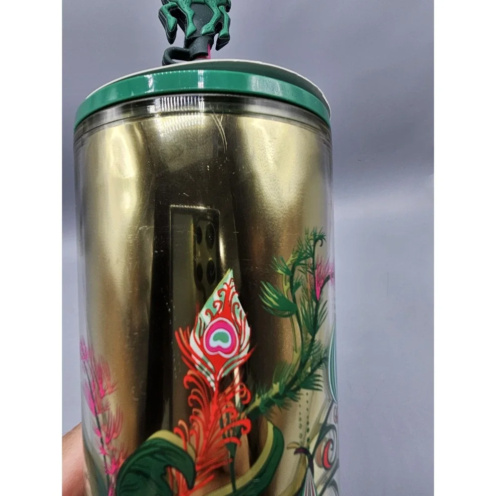 Starbucks 2024 Christmas Reindeer Gold‎ Green (Peacock Collection) Tumbler NWT